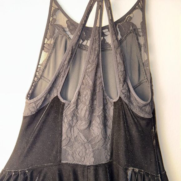Free People Nightshade Dress M Black Velvet Lace Strappy Fit & Flare Whimsigoth - Picture 12 of 16
